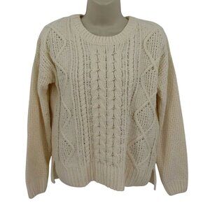 SO Juniors Small Solid Cream Cable Knit Chenille Pullover Sweater Crew Neck NEW
